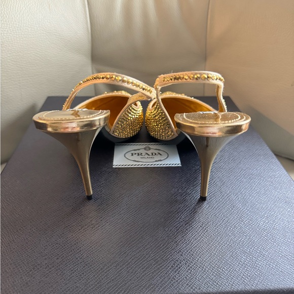 PRADA Satin Slingbacks with Crystals Platinum. - Picture 3 of 7